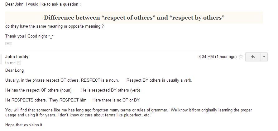 respect by others respect of others